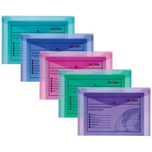 15763 Pack of 5 Electra Assorted Snopake A5 Sorta-File with Business Card Holder and Top Zip