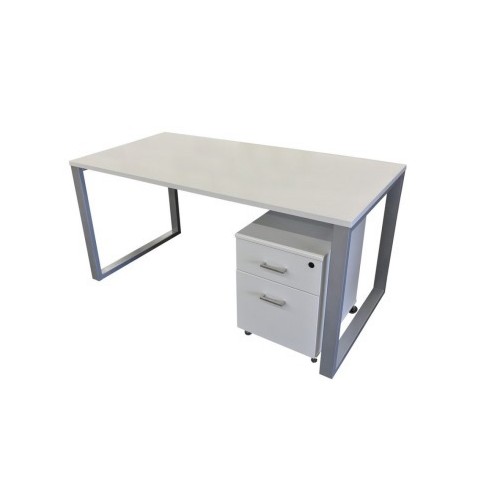 O Leg Desk with Metal Pedestal