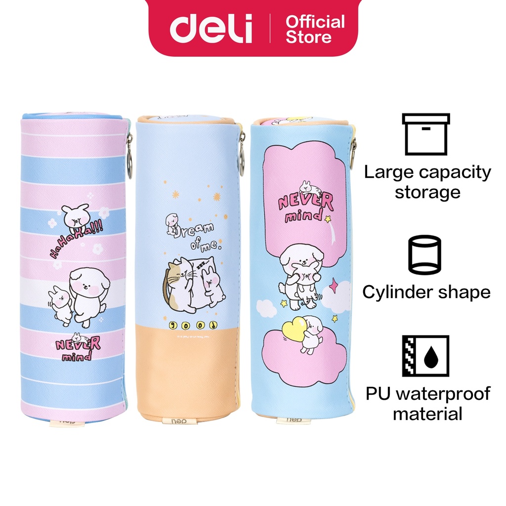 CASE PENCIL POUCH 6CM BLUE/PINK/YELLOW