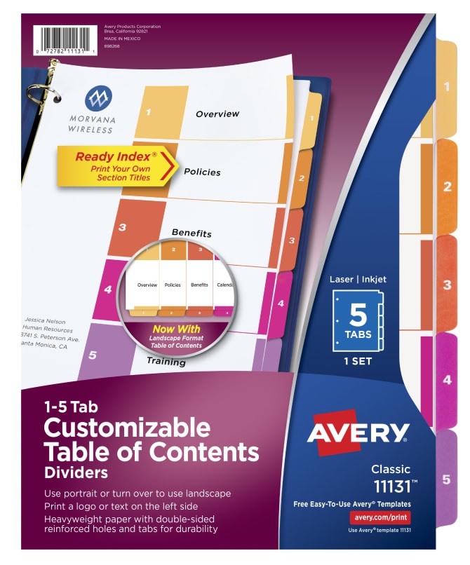 DIVIDERS 1-5 AVERY 11131/15057
