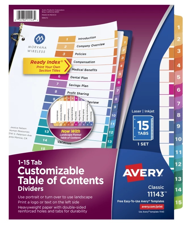DIVIDERS 1-15 AVERY 11143
