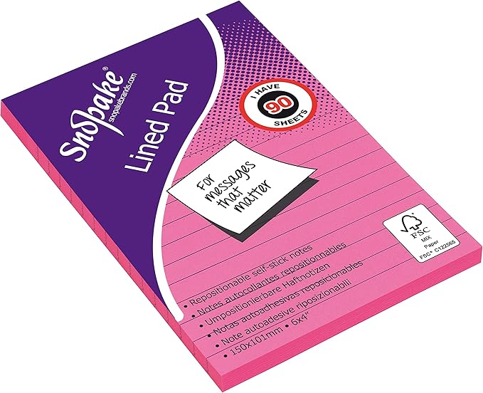 PAD STICKY LINED 6X4 PINK