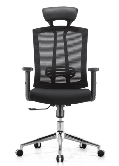 BLACK MESH CHAIR WITH HEADREST GREY FABRIC SEAT