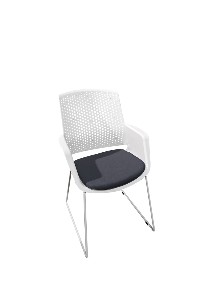 VISITOR CHAIR WHITE WITH GREY PADDED SEAT