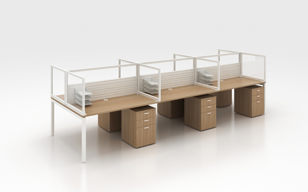 WORKSTATION 4 PERSON WITH SCREENS WHITE MAPLE