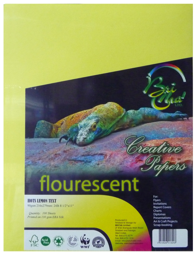 PAPER FLUO LEMON YEL L/S (100)