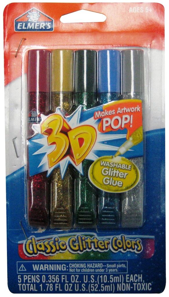 GLUE GLITTER TUBES 3D 5 ASST