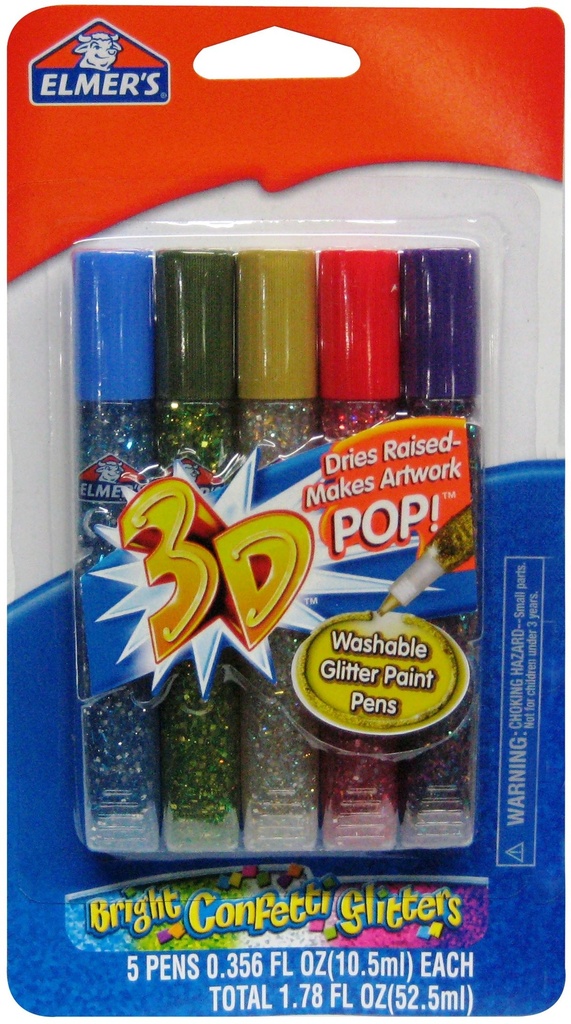 GLUE GLITTER TUBES 3D 5 ASST