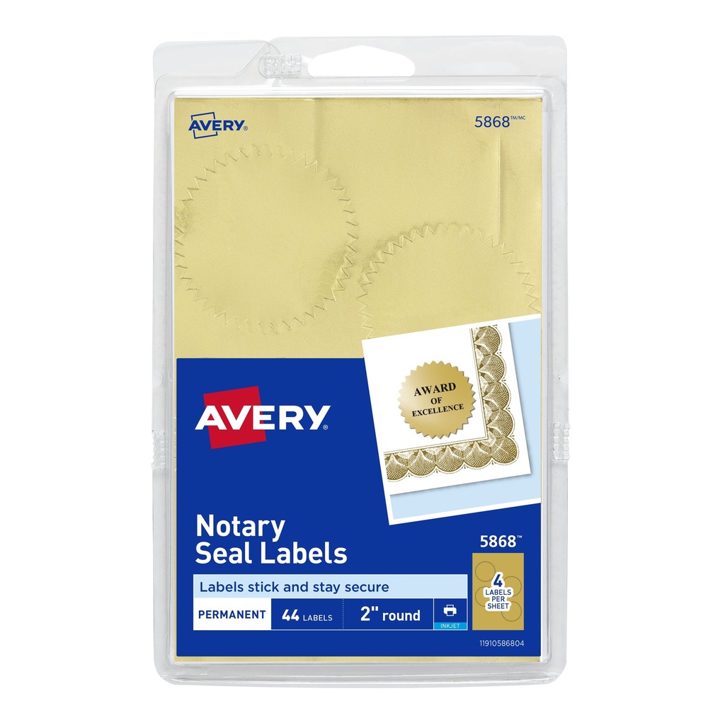 LABEL NOTORIAL SEAL GOLD 2"