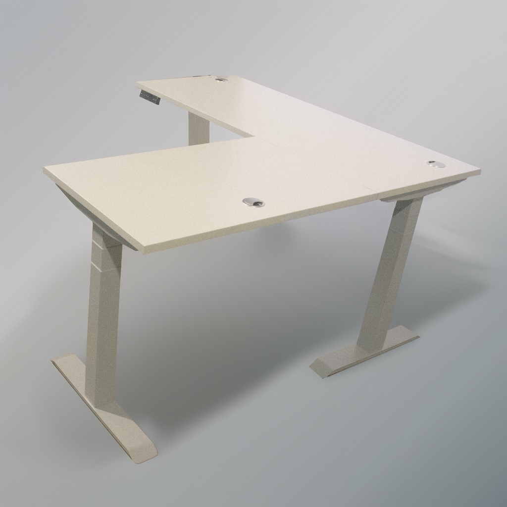 L SHAPED HEIGHT ADJUSTABLE DESK WITH MODESTY