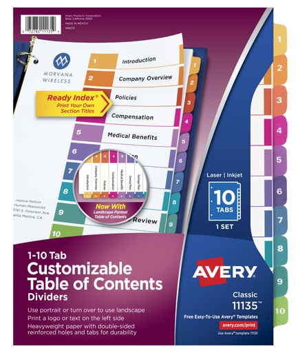 [AV21310] DIVIDERS 1-10 AVERY L/S 11135