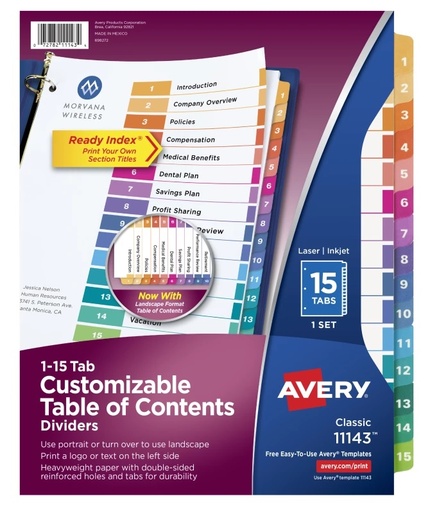 [AV21315] DIVIDERS 1-15 AVERY 11143