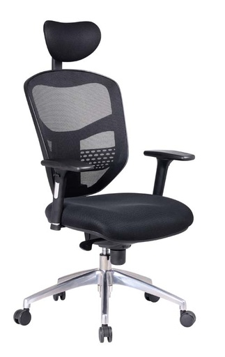 [FUIJ5828] MESH BACK CHAIR WITH HEADREST AND FABRIC SEAT BLACK