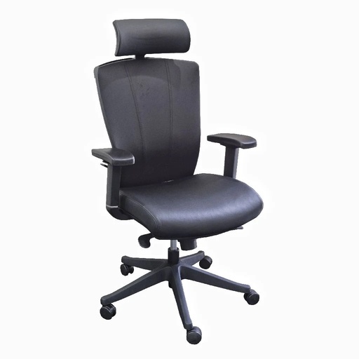 [FUMT5001] LEATHER HEADREST CHAIR BLACK - SUPPORTS 450LBS