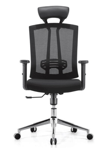 [FUYLN163A] BLACK MESH CHAIR WITH HEADREST GREY FABRIC SEAT
