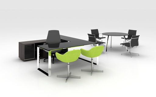 [FUYLN240GL] EXECUTIVE GLASS L-SHAPED DESK BLACK AND CHROME