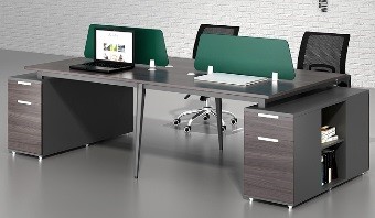 [FUYLNBK4] WORKSTATION 4 PERSON MED WALNUT WITH BLUE SCREENS