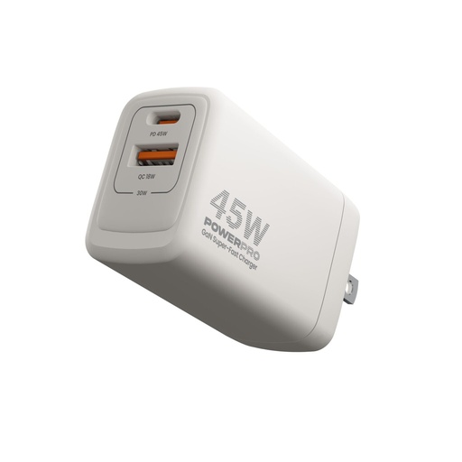 [UTPW5065WT] WALL FAST CHARGER GAN PD45W DUAL PORT TYPE A & C