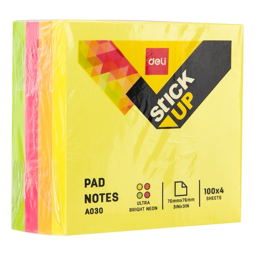 [DELI03003] NOTE STICKY 3X3 4X100 SHEETS ASST.