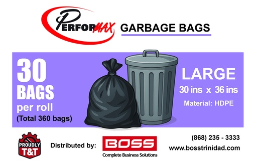 [TRW79979] BAG GARBAGE LARGE - BLACK 30 BAGS per ROLL