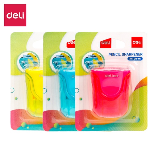 [DELI01100MT] SHARPENER PENCIL 2 HOLE DRUM 8MM/12MM COL.